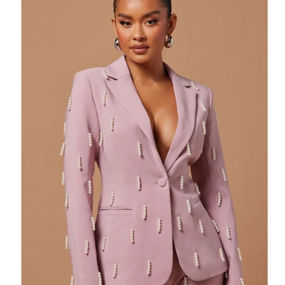 Fashion Nova Mauve Pearl-Studded Blazer